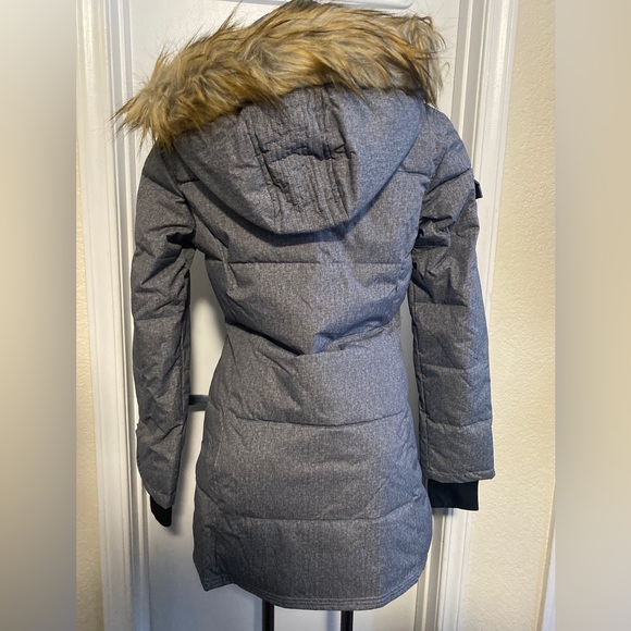 Celsius Gray Faux Fur Hooded Long Puffer Jacket NWOT small - Picture 2 of 4